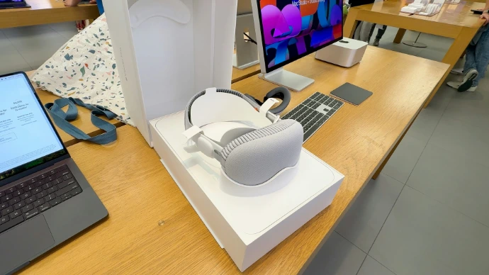 White virtual reality headset on display table